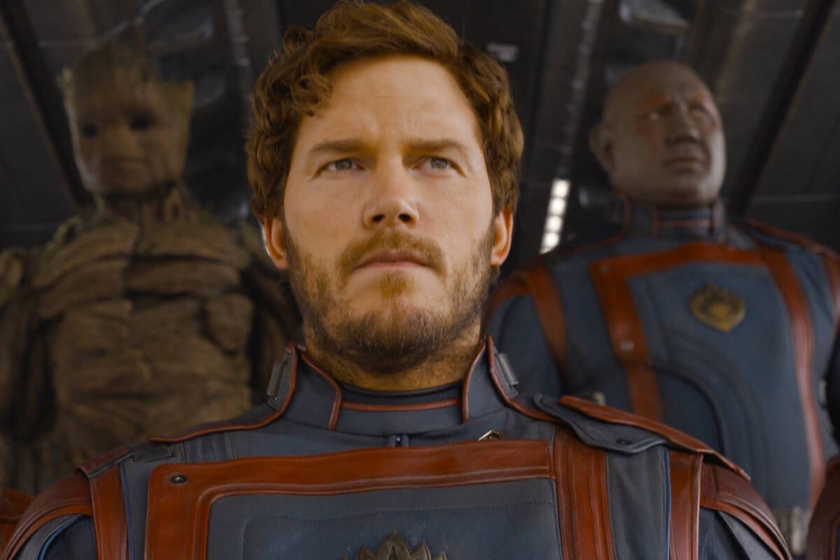 Pom Klementieff, from left, as Mantis, Groot (voiced by Vin Diesel), Chris Pratt as Peter Quill ...