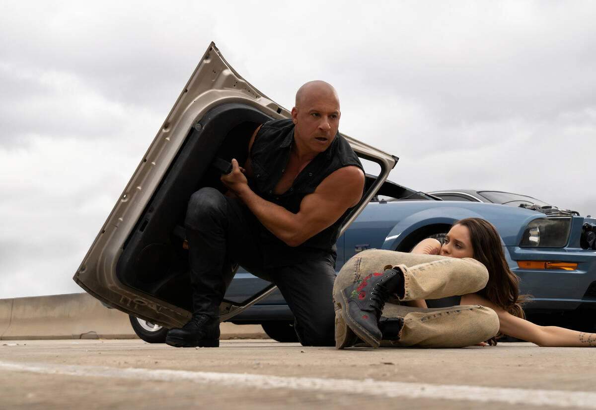 Vin Diesel, left, and Daniela Melchior in "Fast X", directed by Louis Leterrier. (Peter Mountai ...