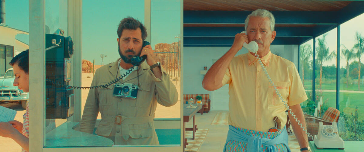 Jake Ryan, from left, Jason Schwartzman and Tom Hanks in director Wes Anderson's "Asteroid City ...