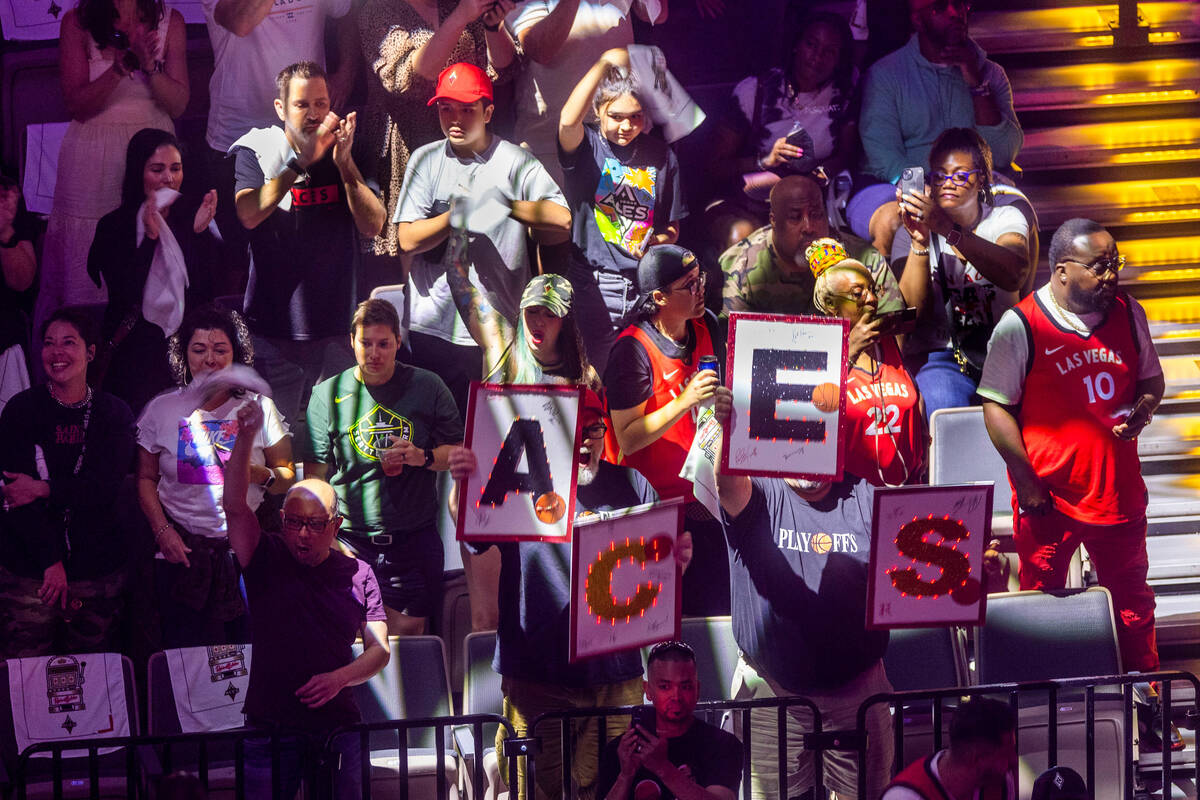 Aces fans cheer as the team takes the court to face the Seattle Storm for the first half of the ...