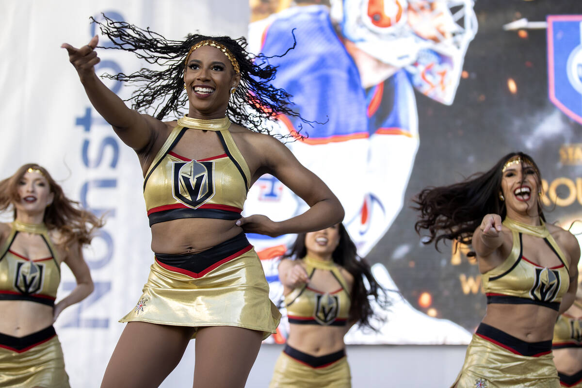 The Vegas Vivas perform before Game 1 of an NHL hockey Stanley Cup second-round playoff series ...
