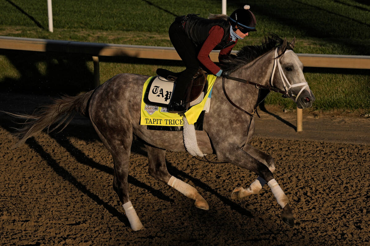 Kentucky Derby hopeful Tapit Trice works out at Churchill Downs Wednesday, May 3, 2023, in Loui ...