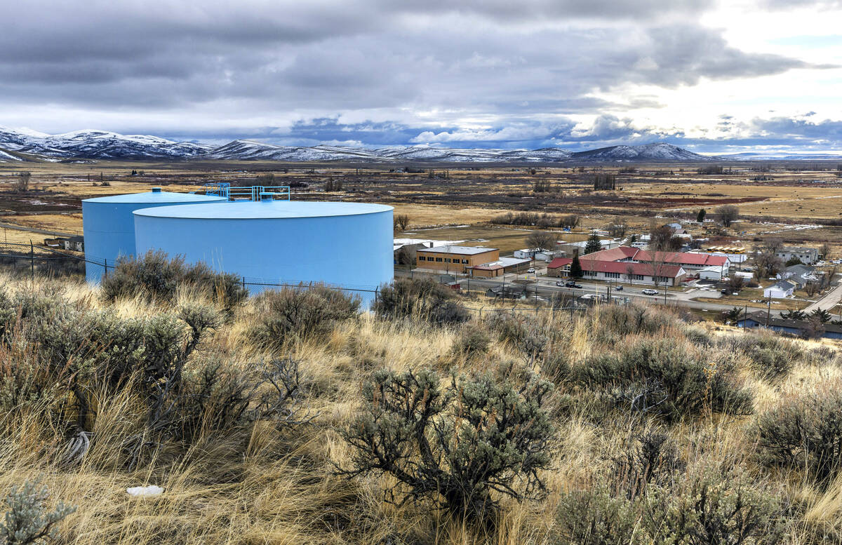 New water towers above the Owyhee Combined School, bottom right, and town on the Duck Valley In ...