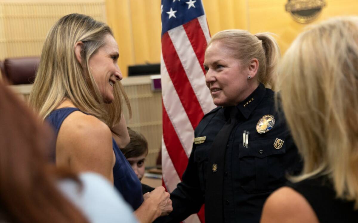 Police chief Hollie Chadwick greets friends and supporters after her swearing-in ceremony at He ...