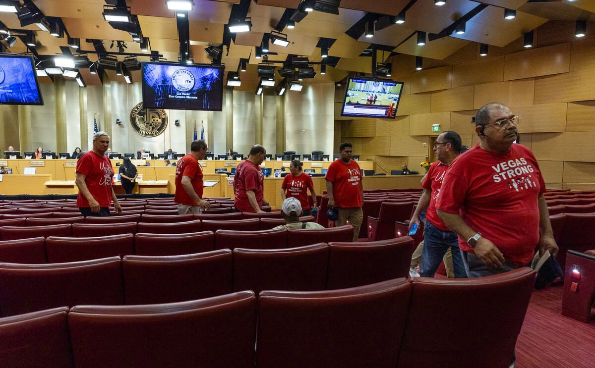 Culinary union members with Valley Hospital departs after supporting the announcement of an upc ...