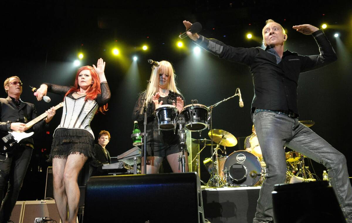 From left, Keith Strickland, Kate Pierson, Cindy Wilson and Fred Schneider of The B-52's perfor ...