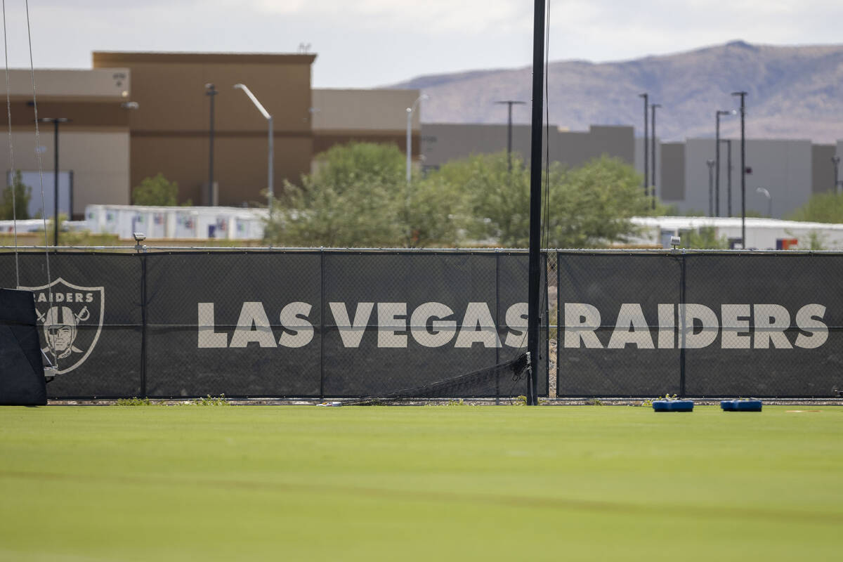 Raiders signage surrounds the team’s practice field at the Intermountain Healthcare Perf ...