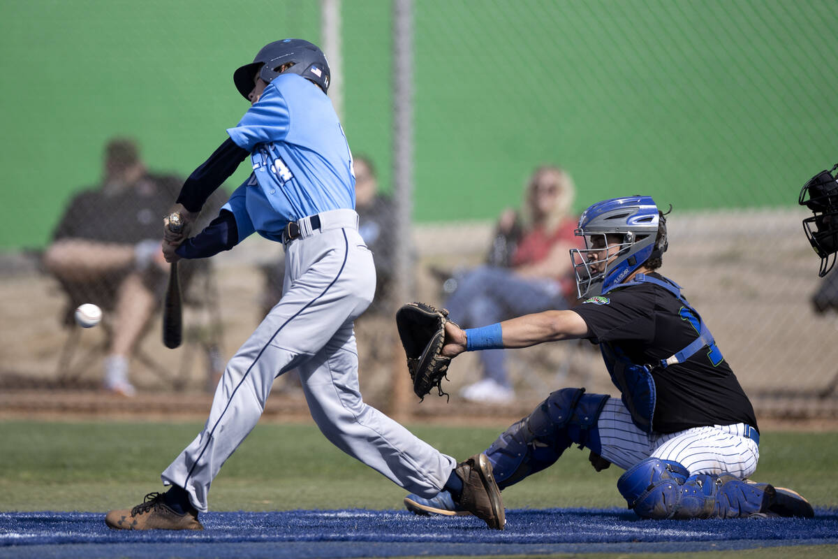 Centennial’s Albert Cohen bats against Green Valley during a high school baseball game a ...