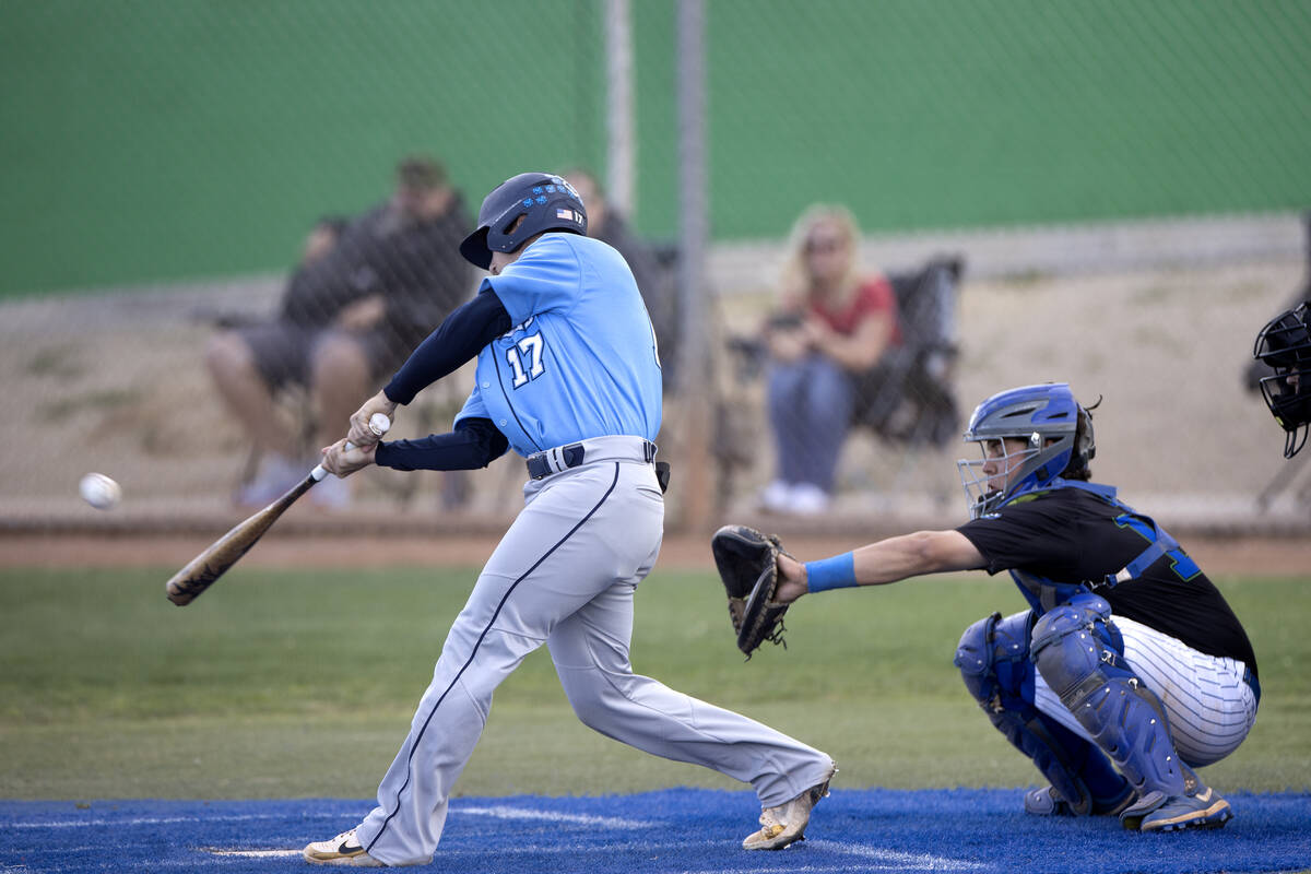 Centennial’s Justin Kryszczuk bats against Green Valley during a high school baseball ga ...