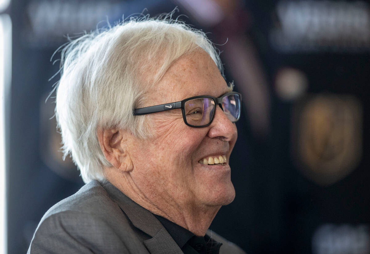 Vegas Golden Knights owner Bill Foley smiles during a news conference to announce Scripps Sport ...