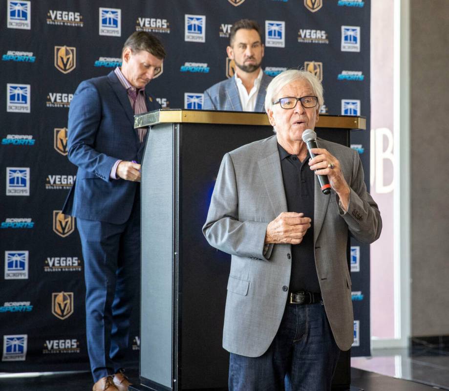 Vegas Golden Knights owner Bill Foley speaks during a news conference to announce Scripps Sport ...