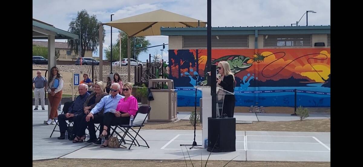 Parks and Recreation Director Shari Ferguson gives a speech next to Mayor Michelle Romero, Coun ...