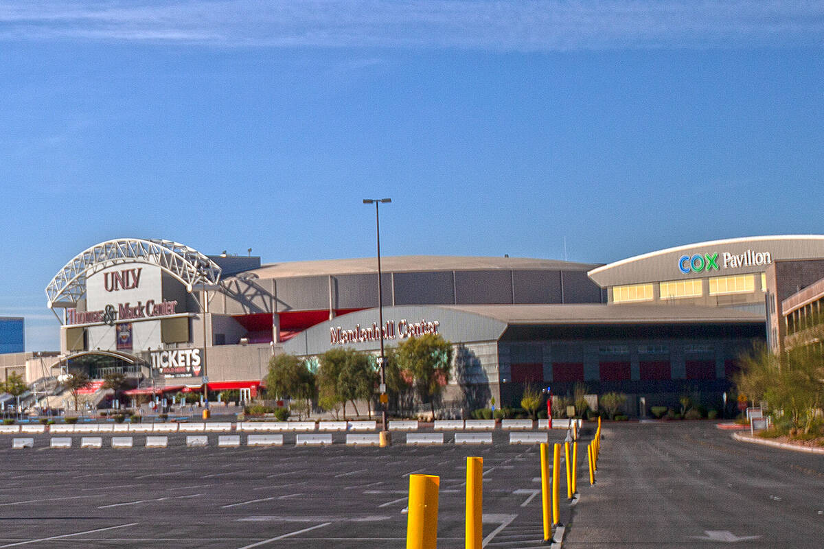 The Thomas & Mack Center and Cox Pavilion at UNLV are seen on Saturday, April 4, 2020, in Las V ...