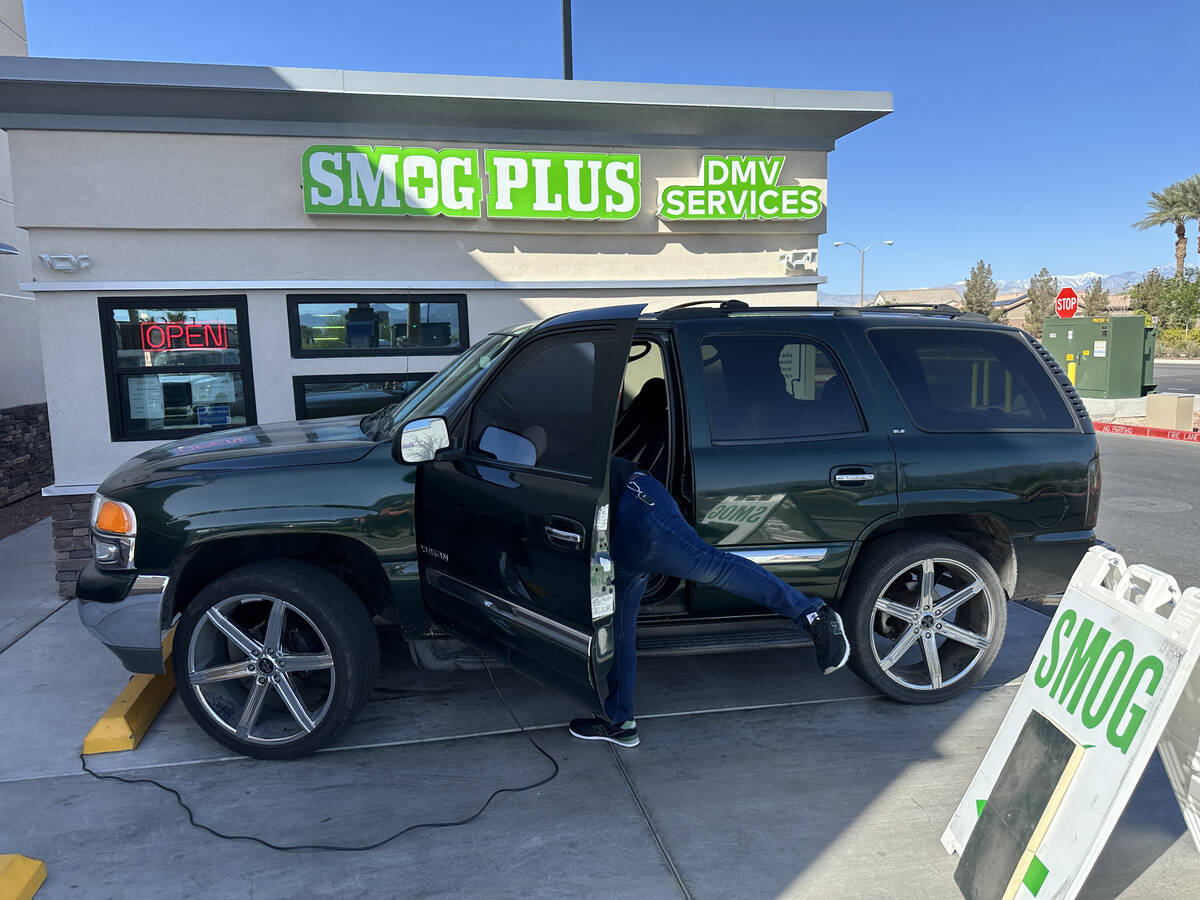 A Smog Plus DMV Registration kiosk in Las Vegas Thursday, April 27, 2023. Owner Rafael Arroyo i ...