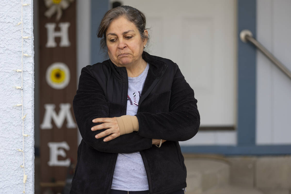Alma Perez stands outside her home in the Lytle Ranch neighborhood in Moapa on Feb. 17, 2023. ( ...