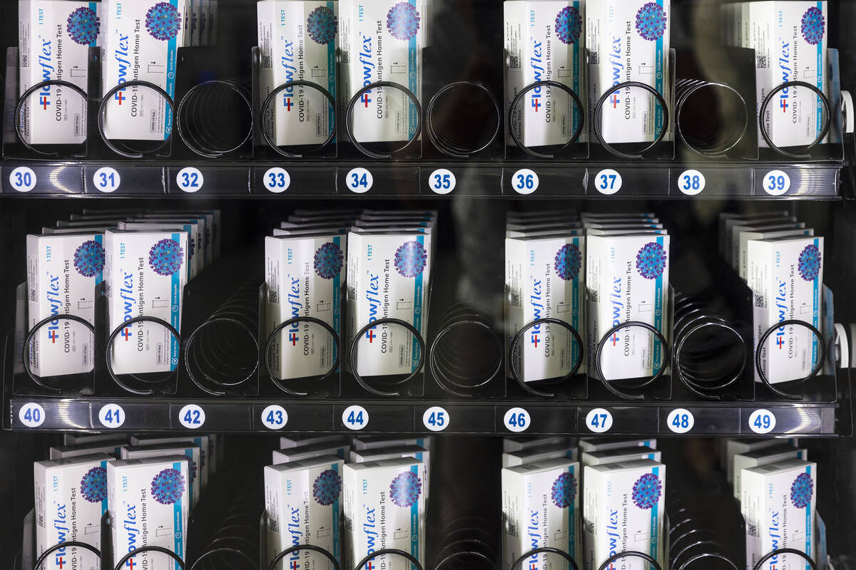A COVID-19 test kit vending machine is seen at the Regional Transportation Commission’s (RTC) ...