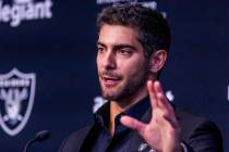 Jimmy Garoppolo speaks during a press conference at the Raiders Headquarters and Intermountain ...