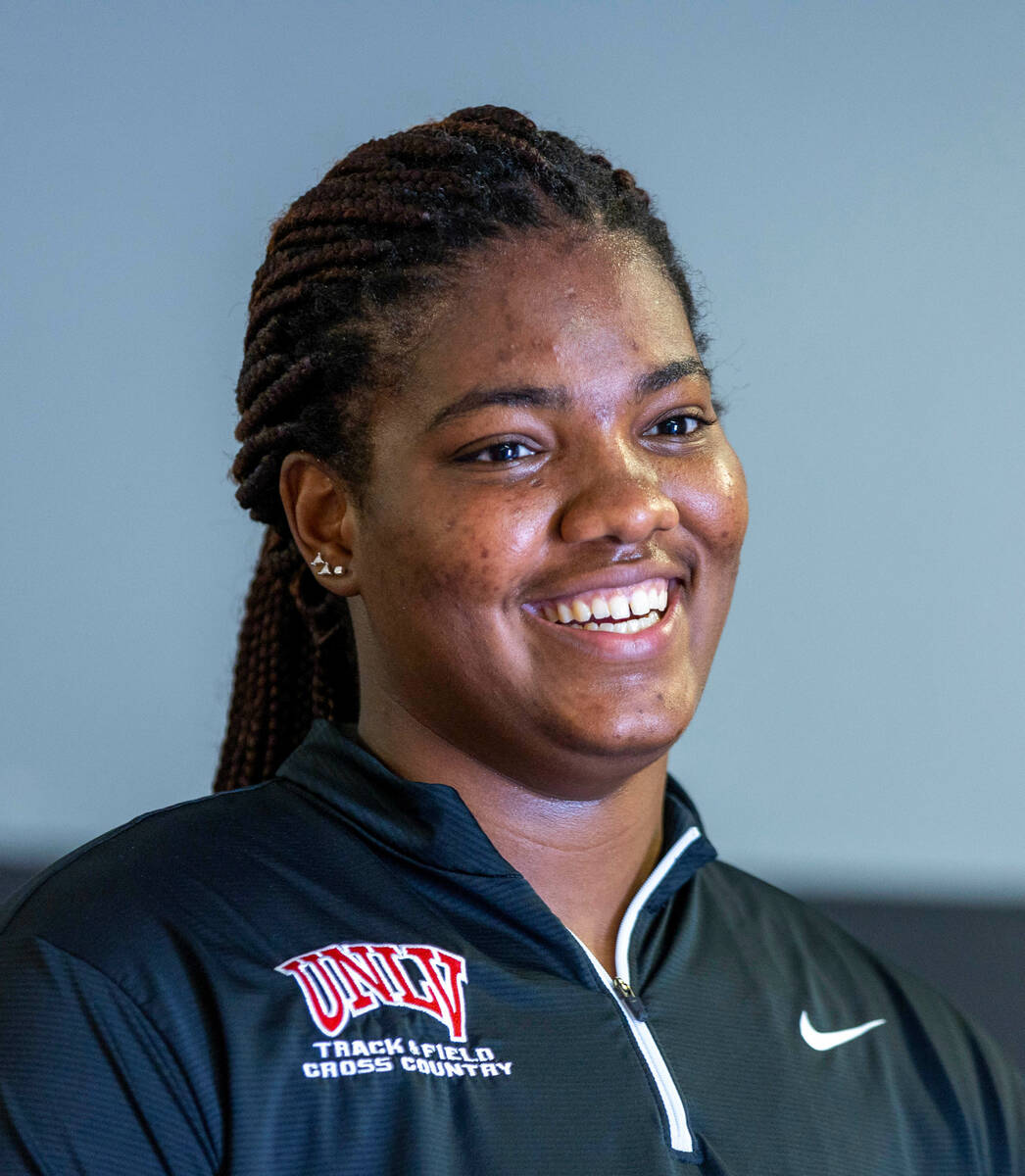 UNLV shot putter Rosa Santana at Myron Partridge Stadium on Friday, May 5, 2023, in Las Vegas. ...