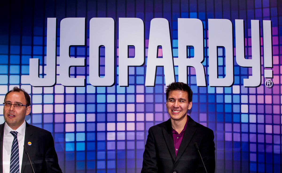 "Jeopardy!" champion James Holzhauer, center, plays a round for fun with Nick Khin, I ...