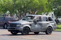 A damaged vehicle sits at the site of a deadly collision near a bus stop in Brownsville, Texas, ...