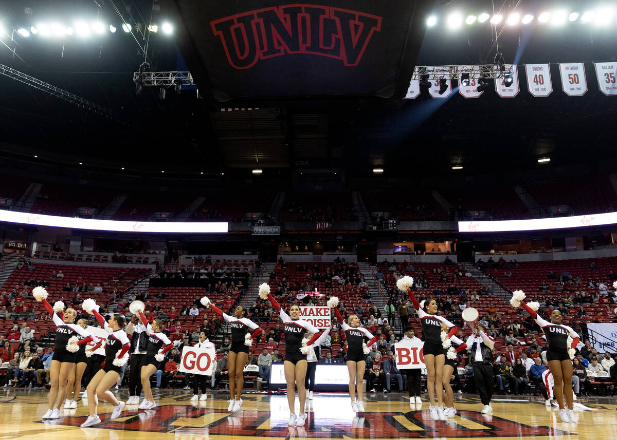 The Rebel Girls & Company perform during a timeout of a UNLV basketball game at the Thomas ...