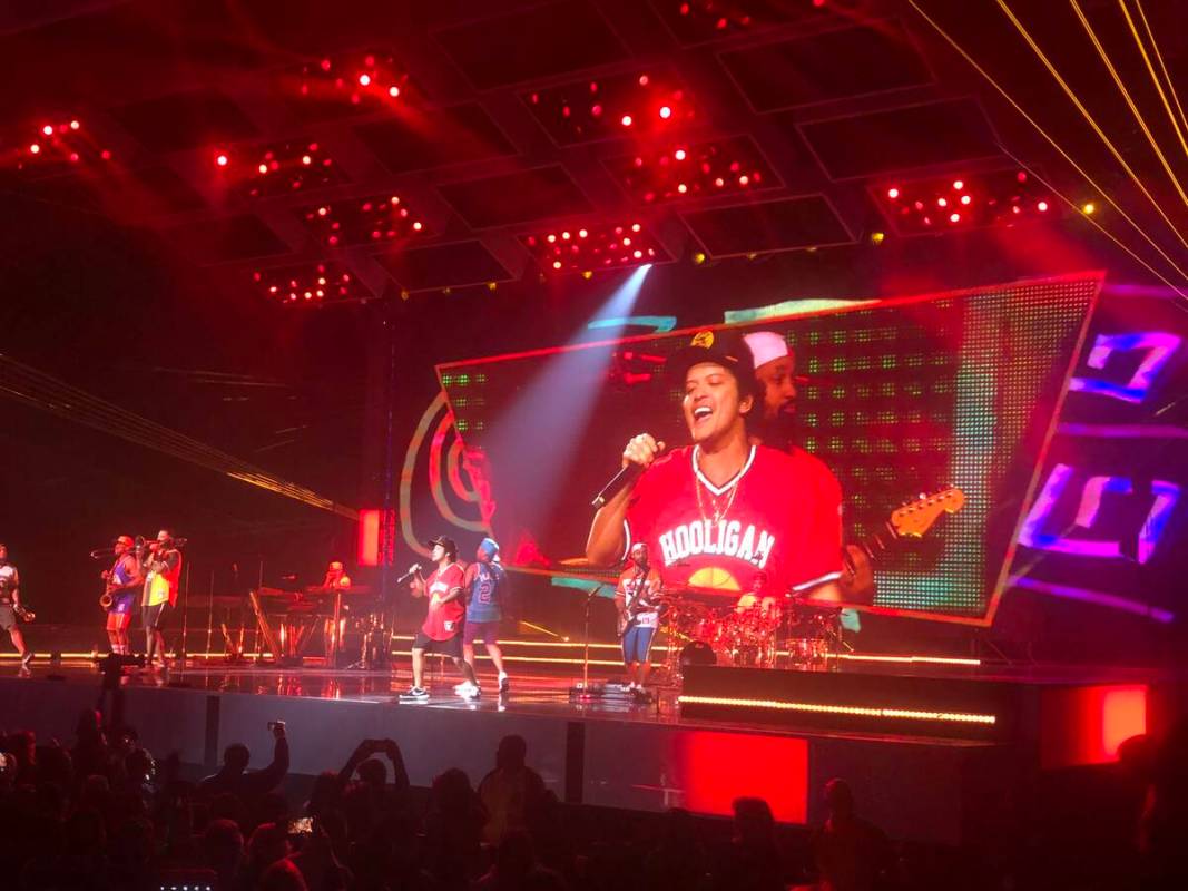 Bruno Mars appears at T-Mobile Arena on Sunday, Dec. 30, 2018. (John Katsilometes/Las Vegas Rev ...