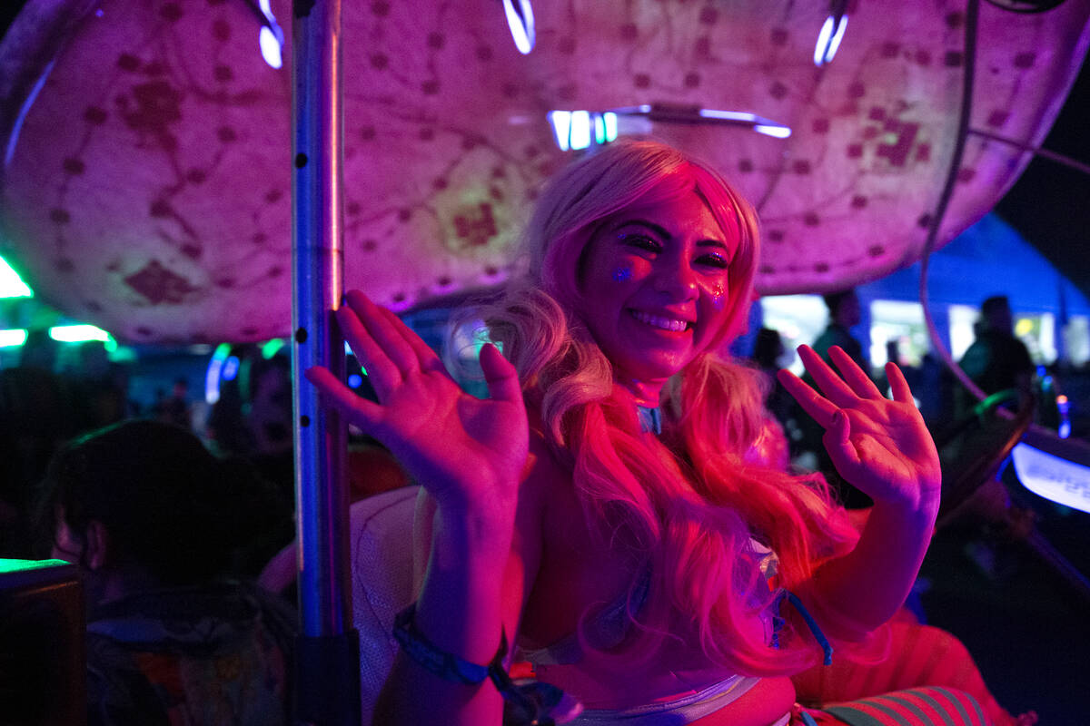 A Lady Buggy cruises through festival grounds during the second day of the Electric Daisy Carni ...