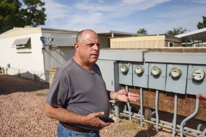 Anthony Smith speaks to the Review-Journal in front of electric meters for the mobile home comp ...