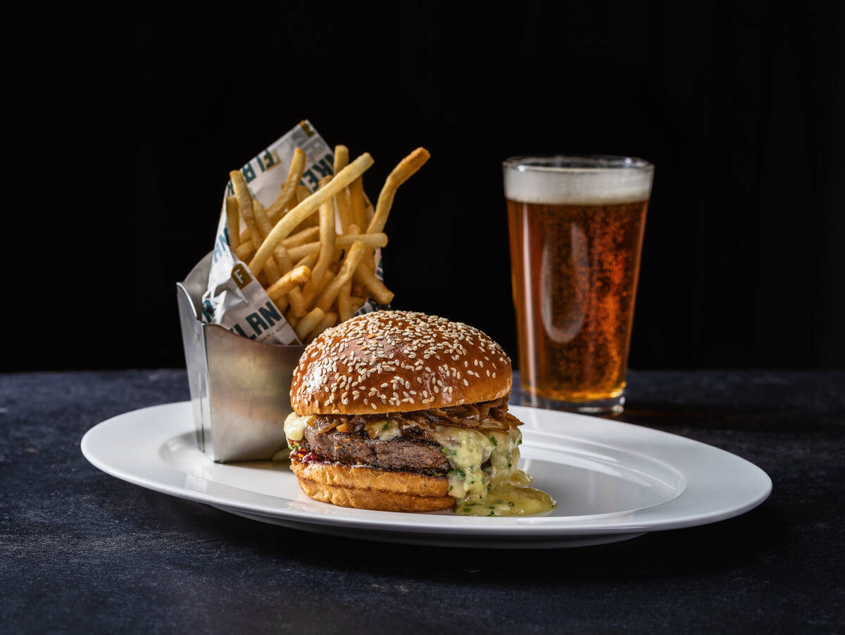 A double smash burger from Flanker Kitchen & Sports Bar opening June 10, 2023, in Mandalay Bay ...