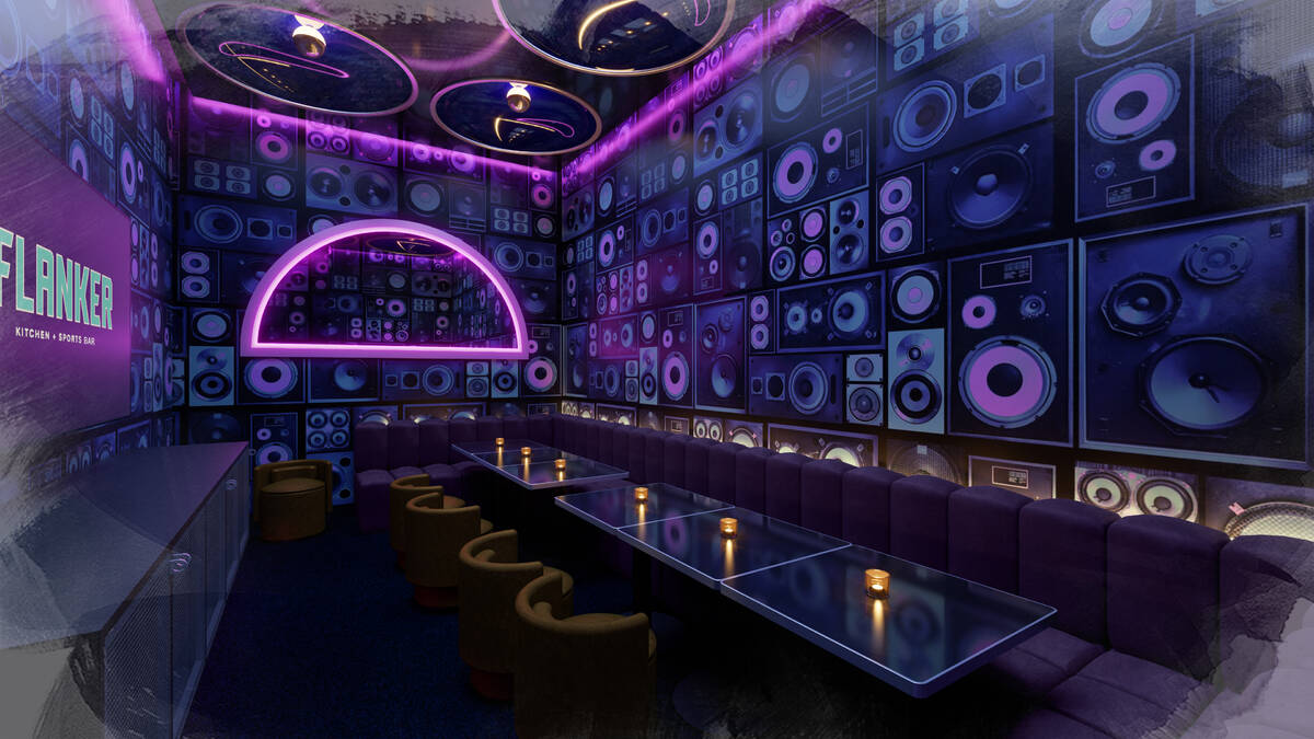 A rendering of the karaoke suite at Flanker Kitchen & Sports Bar opening June 10, 2023, in Mand ...