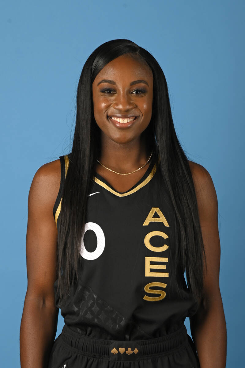 LAS VEGAS - MAY 02: Jackie Young #0 of the Las Vegas Aces poses for a head shot during media d ...