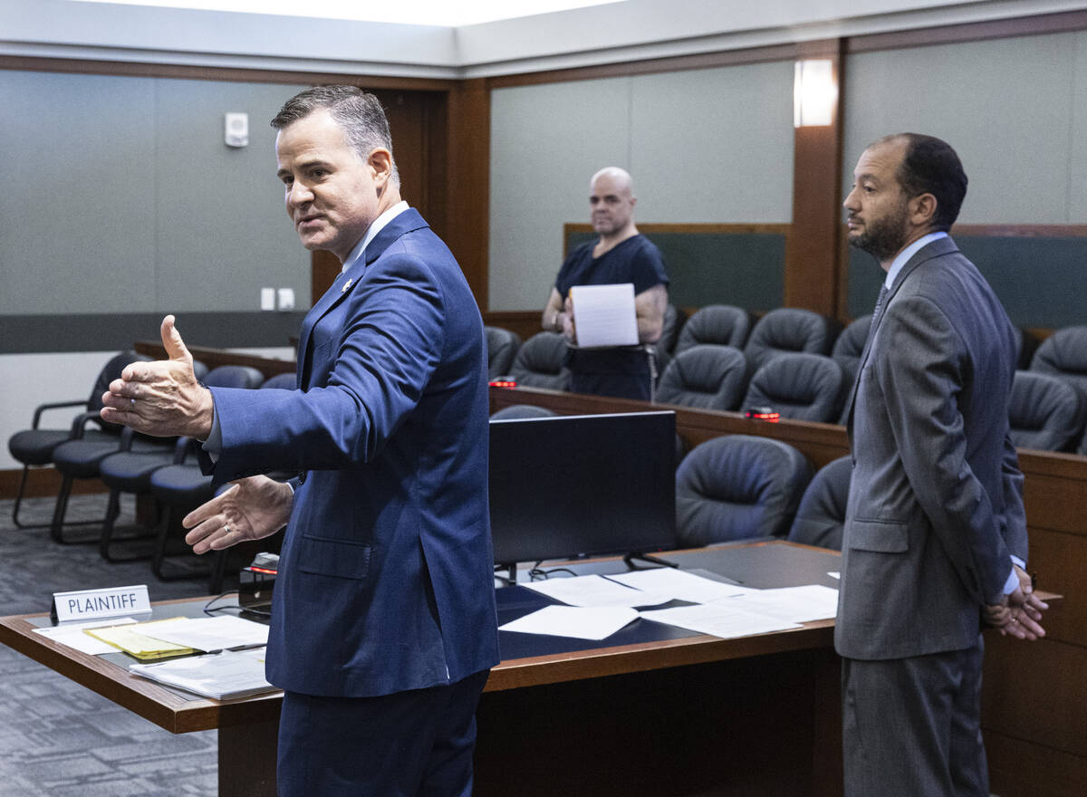 Christian Matthew, representing the Las Vegas Metropolitan Police Department, addresses the cou ...