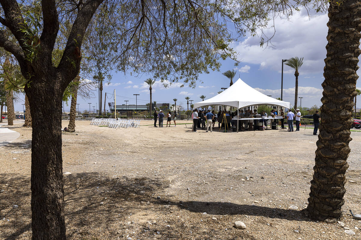 People gathered on Wednesday, May 10, 2023 at the site where Chip Shots, a private club featuri ...