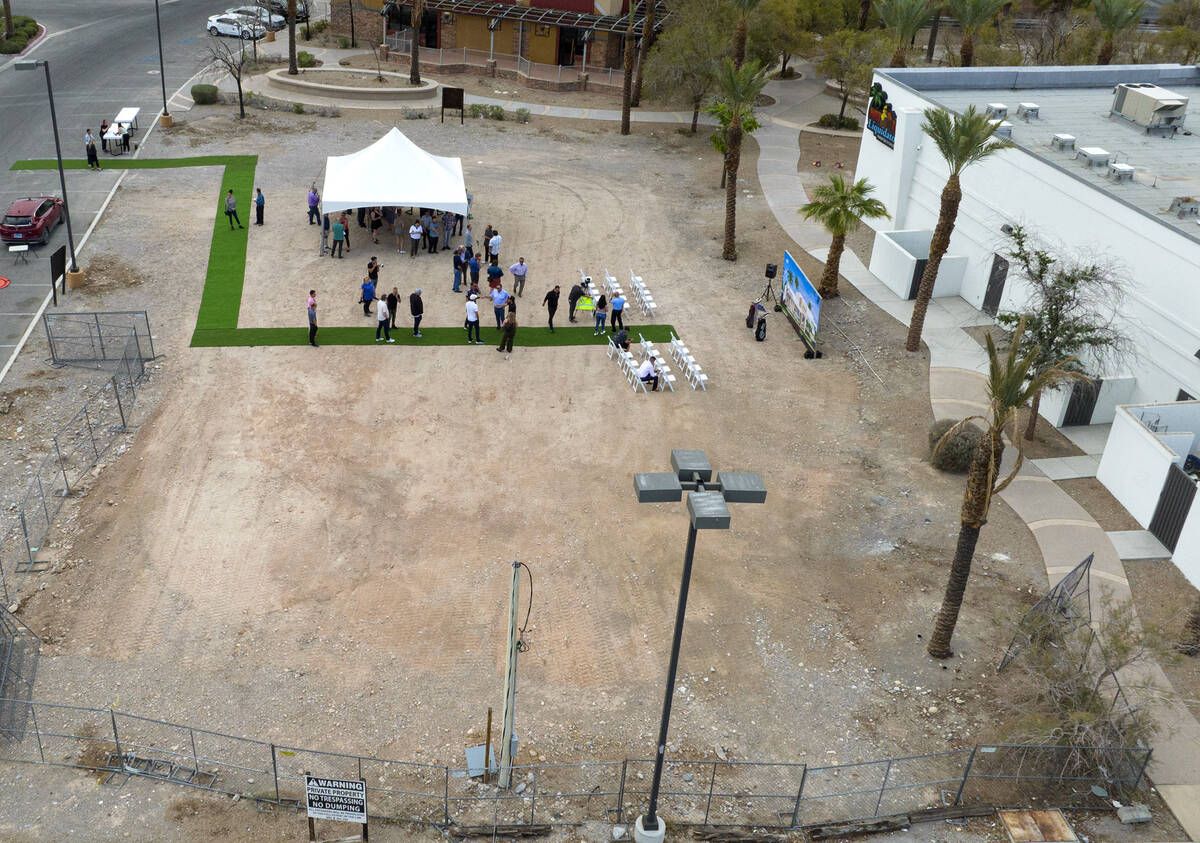 People gathered on Wednesday, May 10, 2023 at the site where Chip Shots, a private club featuri ...