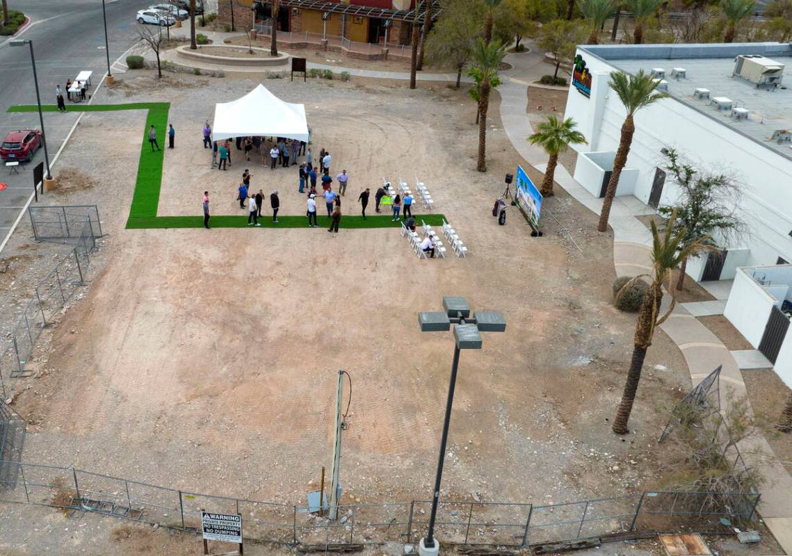 People gathered on Wednesday, May 10, 2023 at the site where Chip Shots, a private club featuri ...