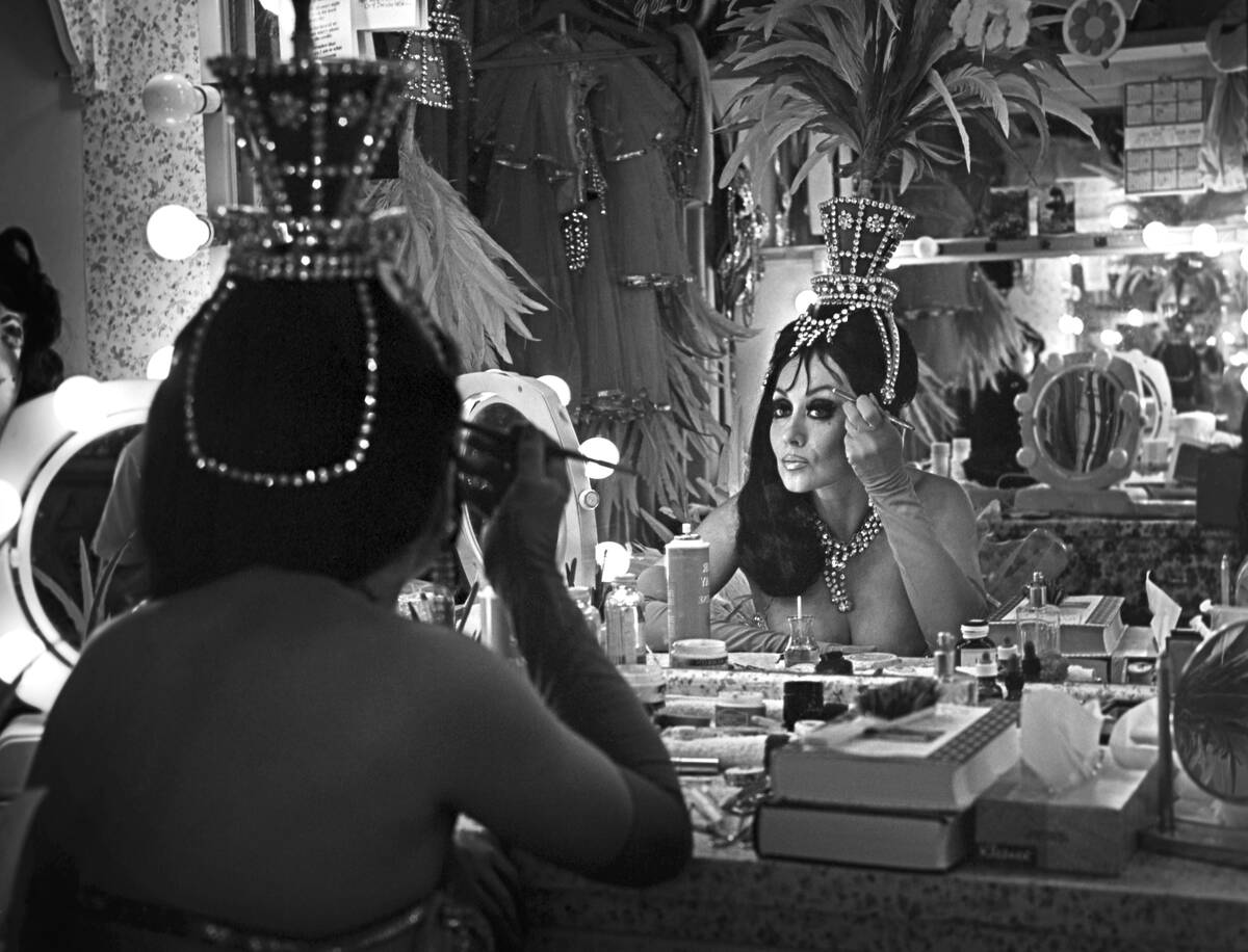 "Folies Bergere" showgirl Joyce Grayson prepares for a 1970 performance. Wolf Wergin/Las Vegas ...