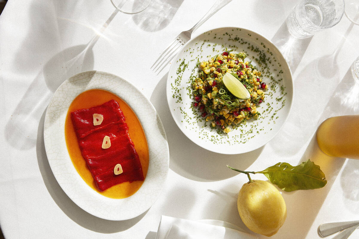 Marinated sliced peppers and a sweet corn salad from LPM Restaurant & Bar, the global French-Me ...