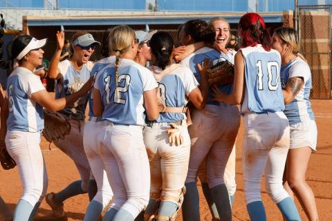 Centennial players celebrate after their 4-2 victory against Palo Verde in the Class 5A South ...