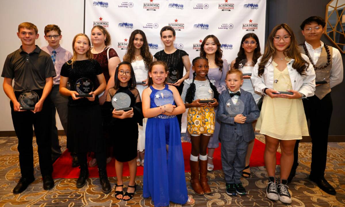 Award winners pose for a photo at the Las Vegas Review-Journal's Academic Excellence Awards at ...