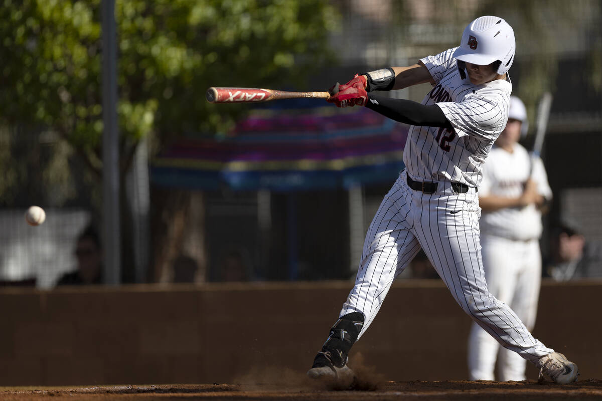 Desert Oasis’ Seth Lyons bats against Basic during a high school Class 5A Southern Regio ...