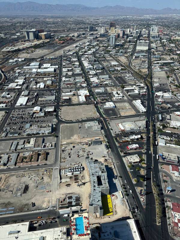 Atomic Golf is shown under construction on the north side of the Strat in Las Vegas Thursday, M ...