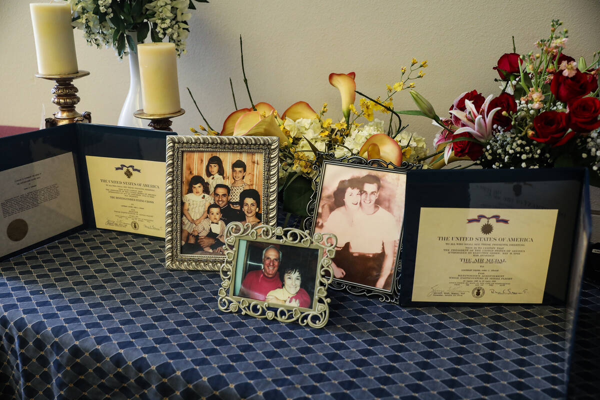 Photos of Air Force Col. James Abraham at his funeral at the Southern Nevada Veterans Memorial ...