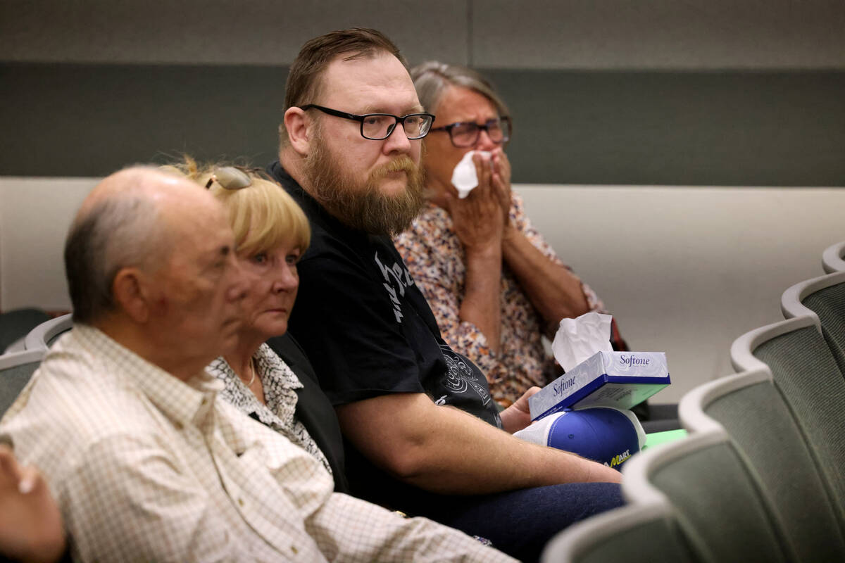 Loved ones of Kevin Hackett, from left, friends Danny and Kathy Lucero, son-in-law Kris Burman ...