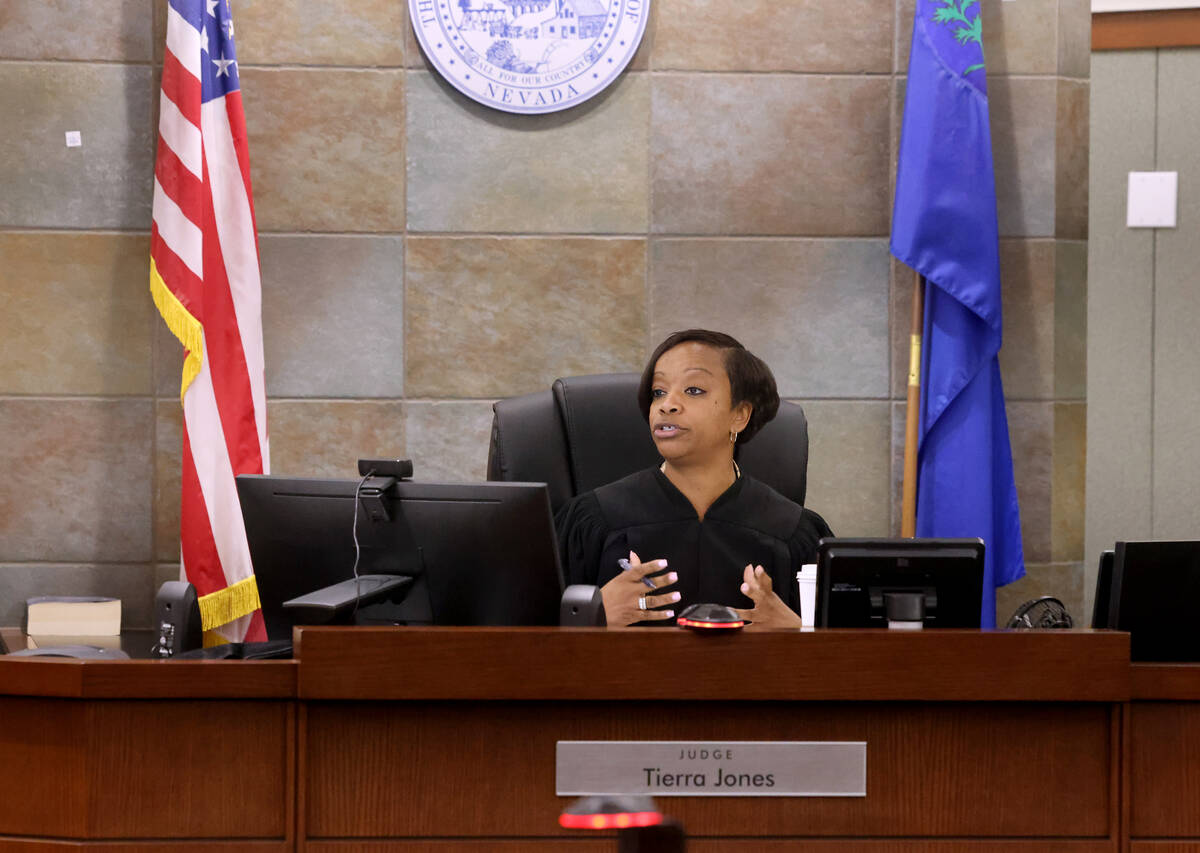 Clark County District Court Judge Tierra Jones gives sentencing at the Regional Justice Center ...