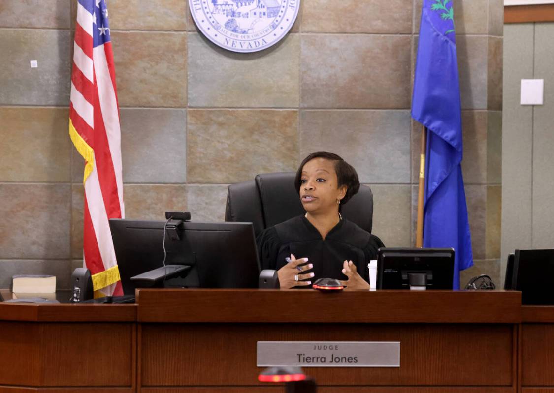 Clark County District Court Judge Tierra Jones gives sentencing at the Regional Justice Center ...