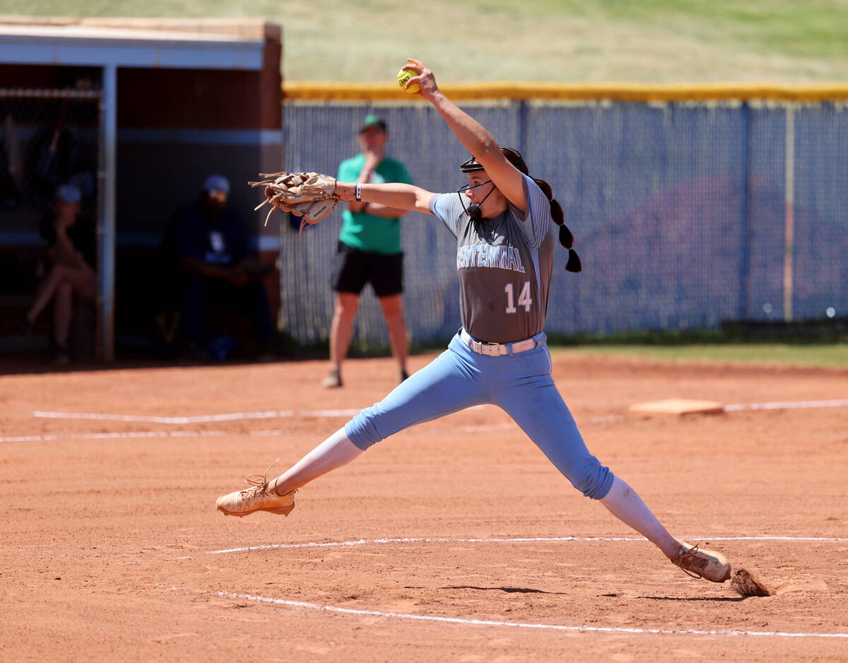 Centennial pitcher Lily Fournier (14) throws against Palo Verde in the 2nd inning of their Clas ...