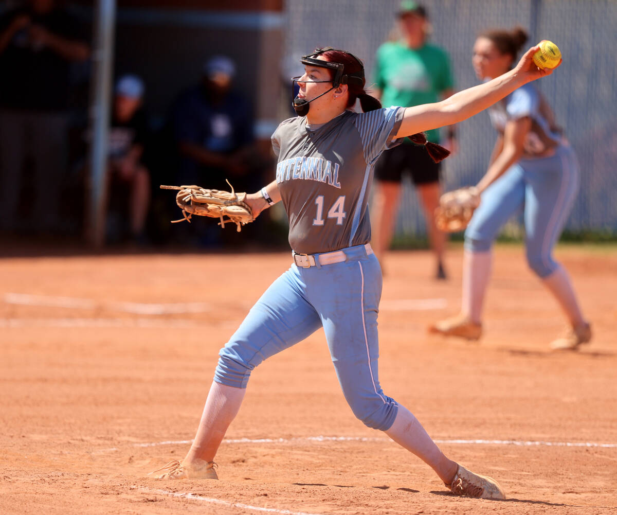 Centennial pitcher Lily Fournier (14) throws against Palo Verde in the 3rd inning of their Clas ...