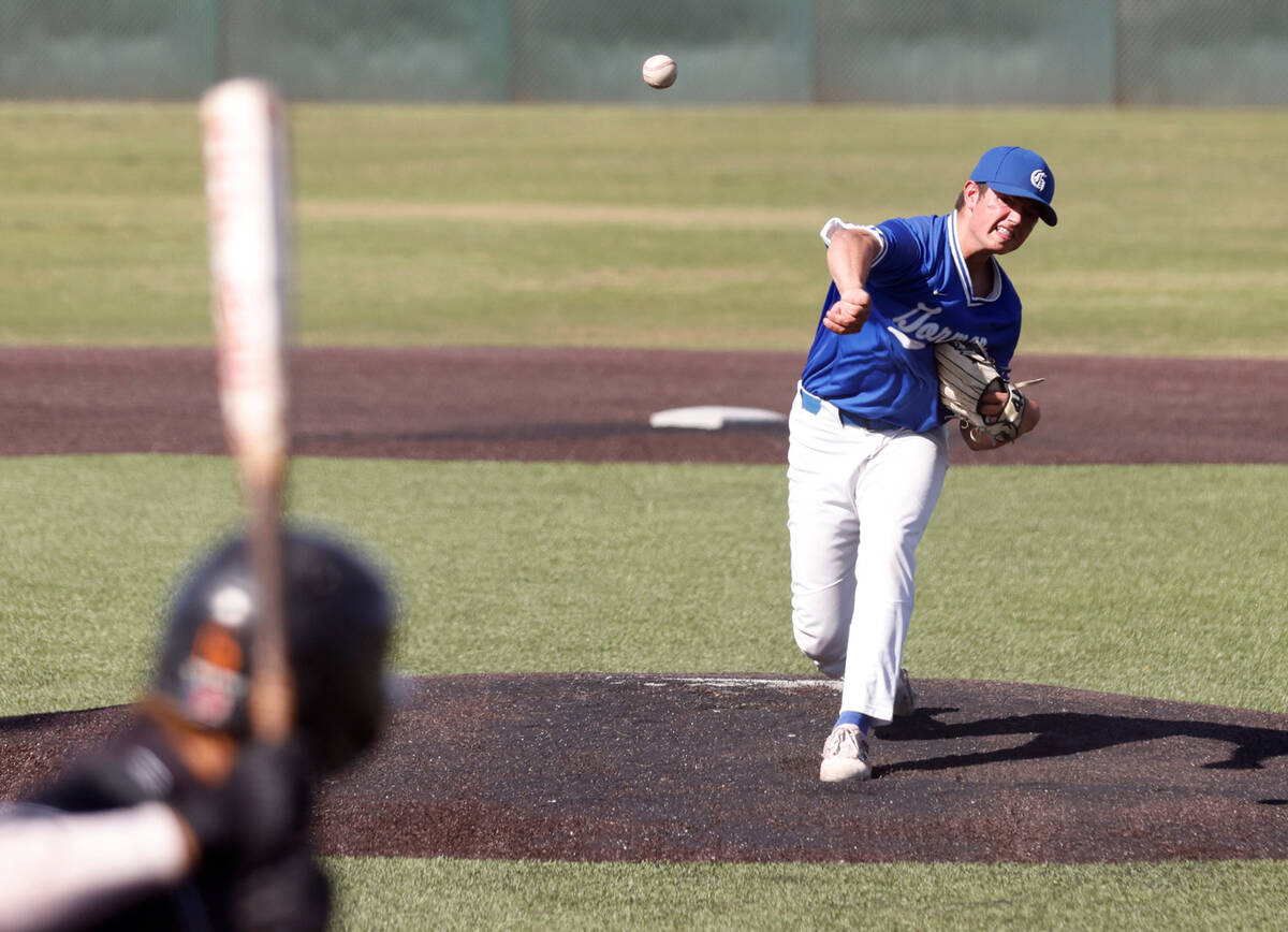 Bishop Gorman High's pitcher McKay Rowand delivers against Desert Oasis High during the high sc ...