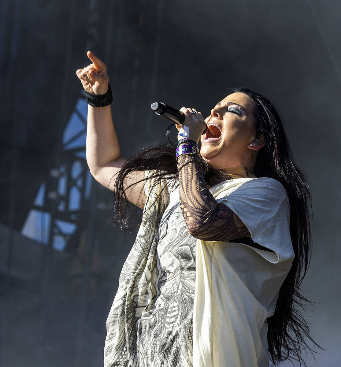 Evanescence lead singer Amy Lee performs with the band during the Sick New World festival at th ...