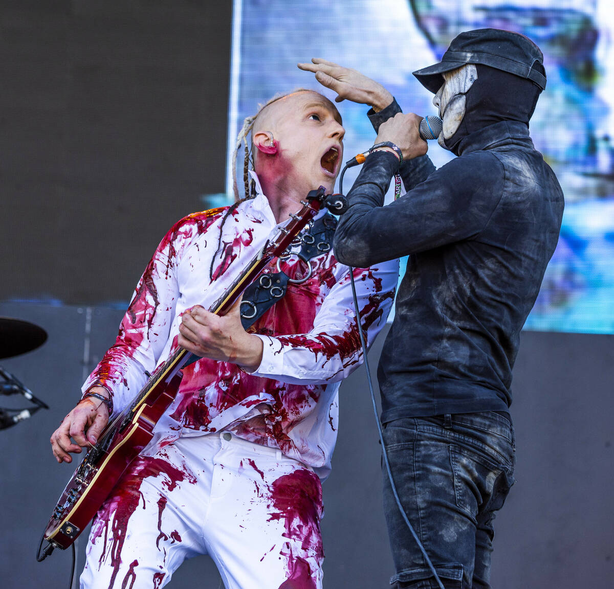 Skinny Puppy Guitarist Matthew Setzer and lead singer Nivek Ogre perform during the Sick New Wo ...